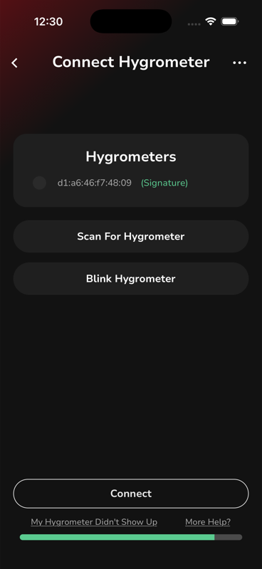 Scan result showing an already-claimed hygrometer labeled with its unit